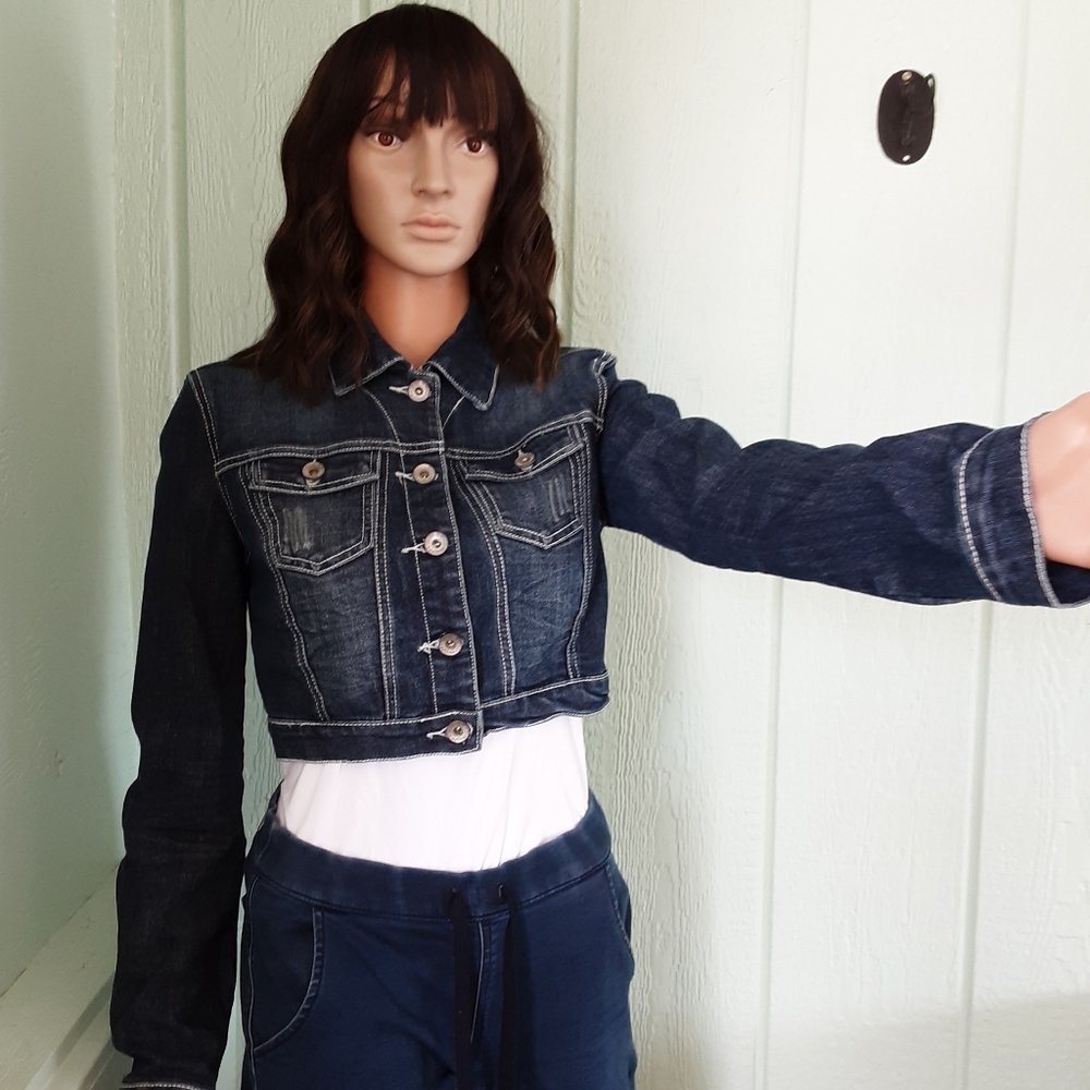 Dollhouse 🌞0116 Jeans Women's Jacket Stretch Sz S Preowned Cropped Blue Denim